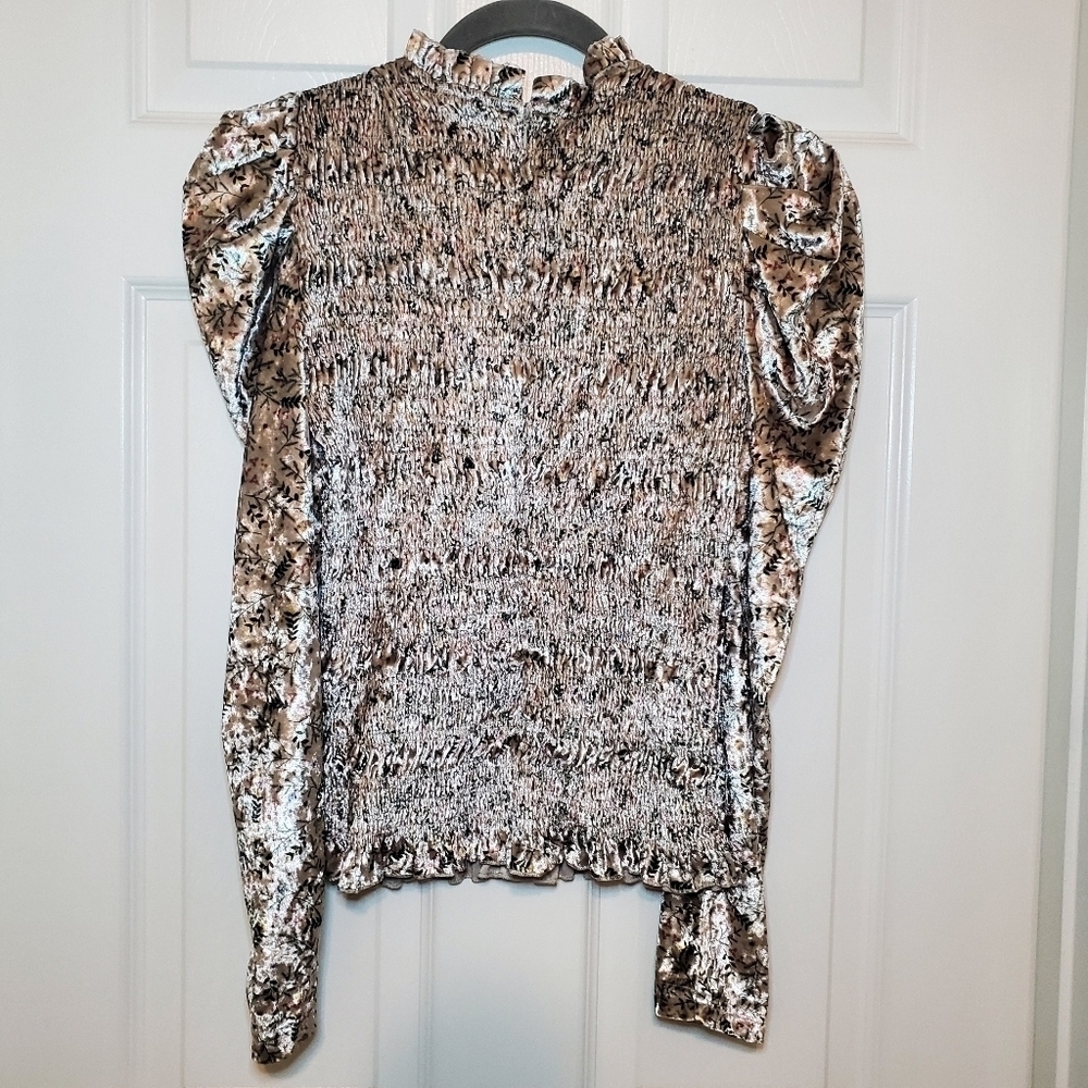 Allison New York Floral Velvet Blouse ruffles Sz XS - Picture 5 of 10